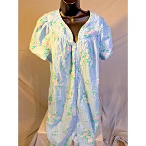 GS Womens Housedress Robe Granny Vibes Blue Floral‎ Zips House Coat Medium M